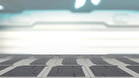 3d illustration of sci fi lab table with Blur sci-fi Background 3d render Illustration