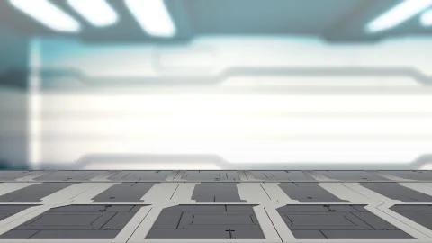 3d illustration of sci fi lab table with Blur sci-fi Background 3d render Illustration