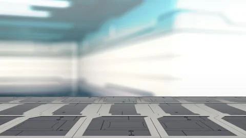 3d illustration of sci fi lab table with Blur sci-fi Background 3d render Illustration