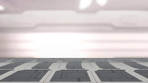 3d illustration of sci fi lab table with Blur sci-fi Background 3d render Stock Illustration