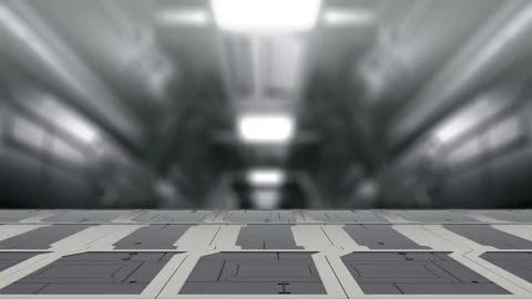 3d illustration of sci fi lab table with Blur sci-fi Background 3d render 库存插图