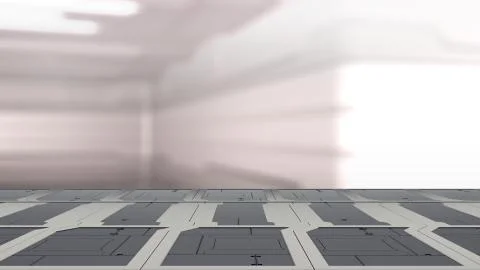 3d illustration of sci fi lab table with Blur sci-fi Background 3d render Illustration