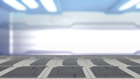 3d illustration of sci fi lab table with Blur sci-fi Background 3d render Stock Illustration