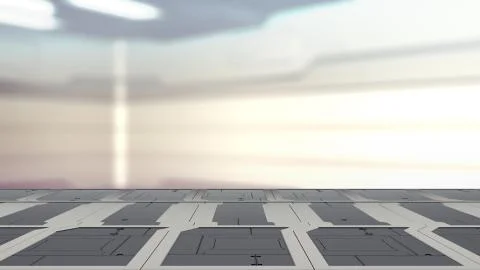 3d illustration of sci fi lab table with Blur sci-fi Background 3d render 库存插图