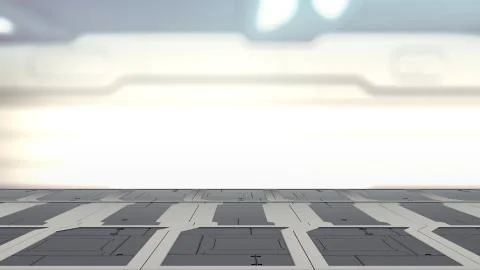 3d illustration of sci fi lab table with Blur sci-fi Background 3d render Illustration