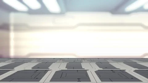 3d illustration of sci fi lab table with Blur sci-fi Background 3d render Illustration