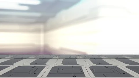 3d illustration of sci fi lab table with Blur sci-fi Background 3d render Stock Illustration