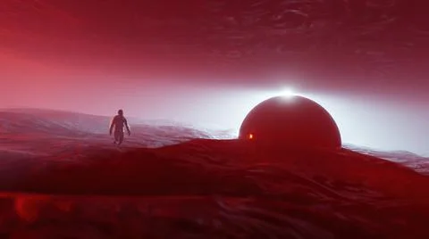 3d illustration - Sci-fi landscape digital  background. Magician walking on l Stock Illustration