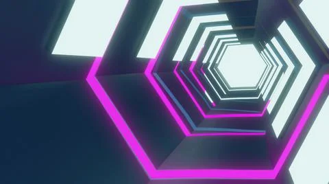 3d illustration - Sci-fi tunnel with neon triangles. Stock Illustration