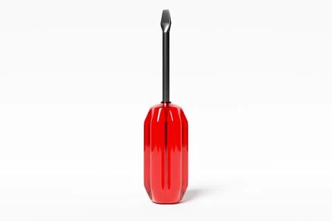 3D illustration of a screwdriver with a red handle in cartoon style on a whit Stock Illustration