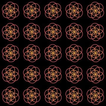 3D illustration of seamless pattern Sacred Geometric isolated on black back.. イラスト素材
