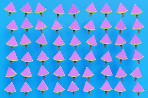 3d illustration seamless pattern of a slice of watermelon on a stick like ice Stock Illustration