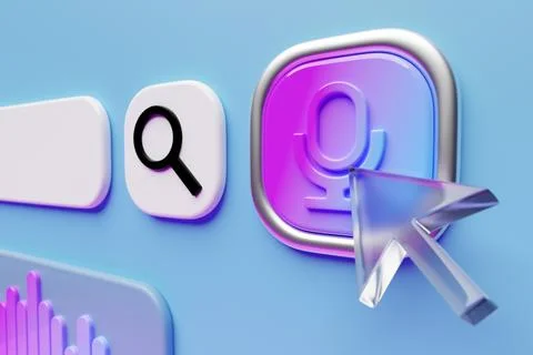 3D illustration, search bar elements design. Search bar with magnifying glass 库存插图