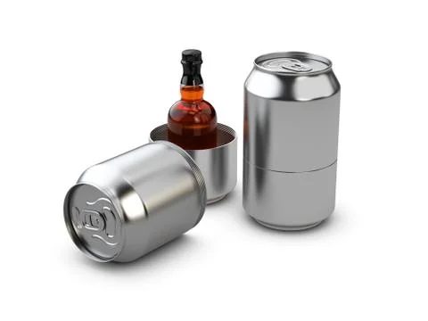 3d Illustration of Secret Aluminum Cans with whisky Stock Illustration