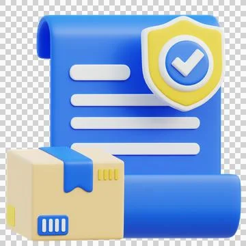 3D Illustration of Secure Package Delivery with Shield, and Check Mark Stock Illustration