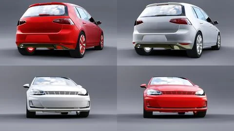 3d illustration. Set Car hatchback on grey background. 3d rendering. Stock-Illustration