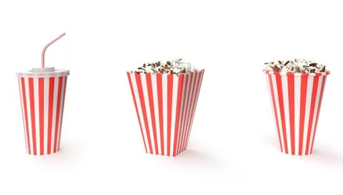 3D illustration set consisting of two cups of popcrone and one cup with a Stock Illustration