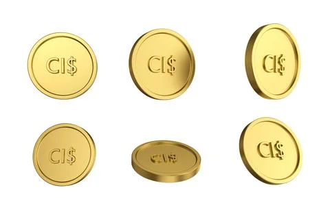 3d illustration Set of gold Cayman Islands dollar coin in different angels .. Stock Illustration