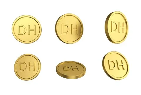 3d illustration Set of gold Moroccan dirham coin in different angels on whi.. Stock Illustration