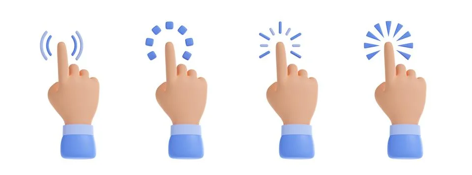 3D illustration set of hand pointer cursors Illustrazione stock