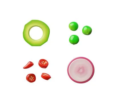 3d illustration of a set with the image of sliced pieces of vegetables: pepper Stock Illustration