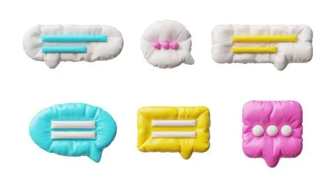 3d illustration of set with inflatable speech bubbles of different shapes and Stock Illustration