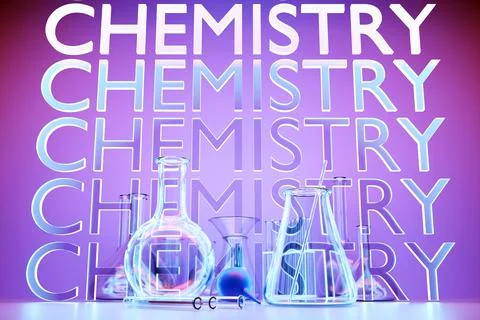 3d illustration of a set of laboratory instruments. Chemical laboratory resea Illustrazione stock