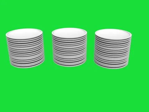 3D Illustration - Set of Plate Stacks - Green Screen Background Illustrazione stock