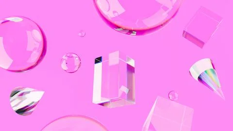 3D illustration of set of primitives glassy objects, abstract wallpaper Stock Illustration