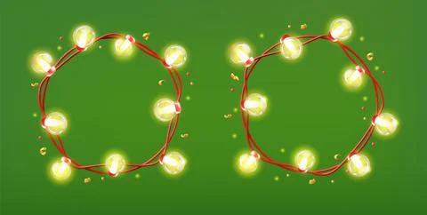 3d illustration of a set of round frames made of garlands with glowing bulbs and 스톡 일러스트