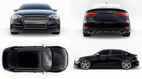 3d illustration. Set of Super fast sports car color black metallic on a white Illustrazione stock