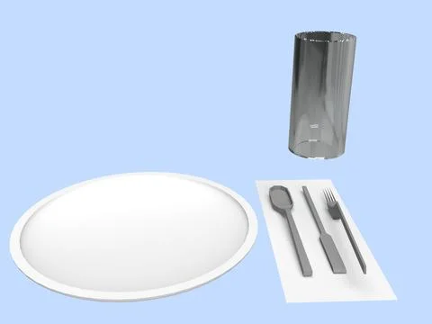 3D Illustration - Set of Tableware for One Person - Light Blue Background Stock Illustration