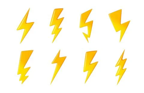3D illustration set of yellow lightning signs Stock Illustration