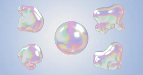 3d illustration several gradient  pastel rainbow liquid particles, infusion Stock Illustration
