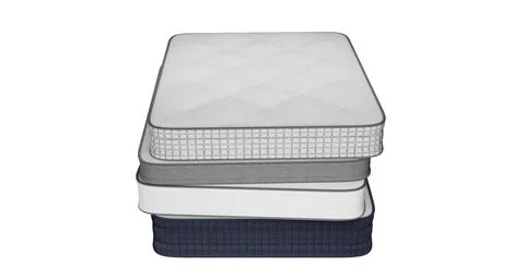 3d illustration side profile view of several mattresses of different thickne Stock Illustration