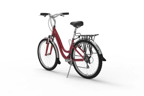 3D illustration of side view of a red bicycle on white background Stock Illustration