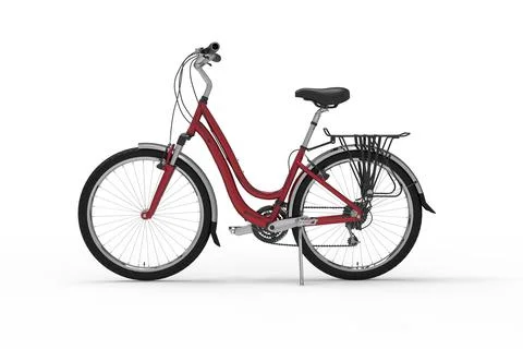 3D illustration of side view of a red bicycle on white background Stock Illustration