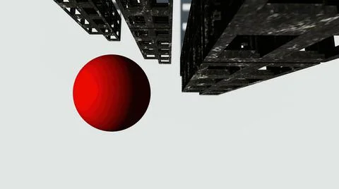 3D illustration - Sight below modern  abstract girder construction and red ba Stock Illustration