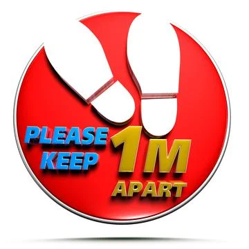 3D illustration Signage Please keep 1m apart on white background with clippin Stock Illustration