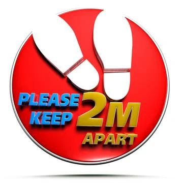 3D illustration Signage Please keep 2m apart on white background with clippin Stock Illustration