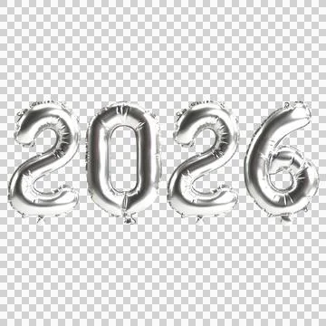 3d Illustration of Silver 2026 Balloon Numbers on transparent Background Stock Illustration