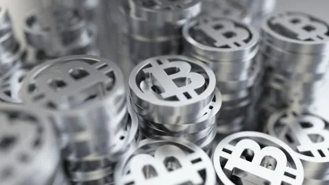 3D illustration Silver Bitcoin Stock Photos