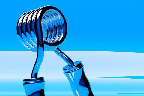 3D illustration,  silver iron arm expander or resistance band  on blue  backg Stock Illustration