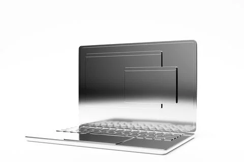 3D  illustration of a  silver  laptop with an information search bar on a   w Illustrazione stock