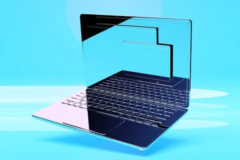 3D  illustration of a  silver  laptop with an information search bar on a   b Illustrazione stock