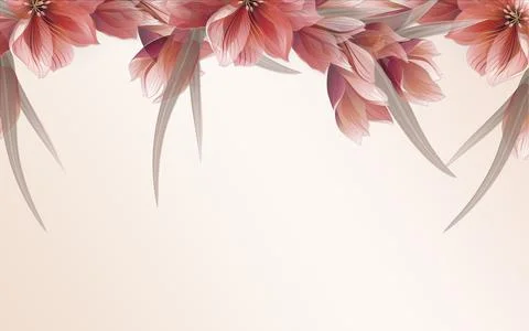3d illustration, simple beige background, large lilies hanging from above Stock Illustration