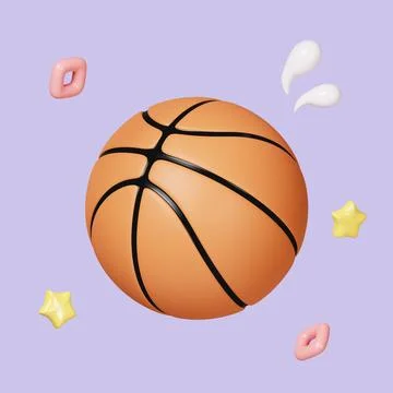 3d illustration simple object cartoon basketball. icon symbol clipping path. 3d Stock Illustration