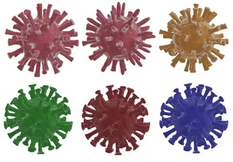 3d illustration of six Coronavirus molecules, isolated on white background Stock Illustration