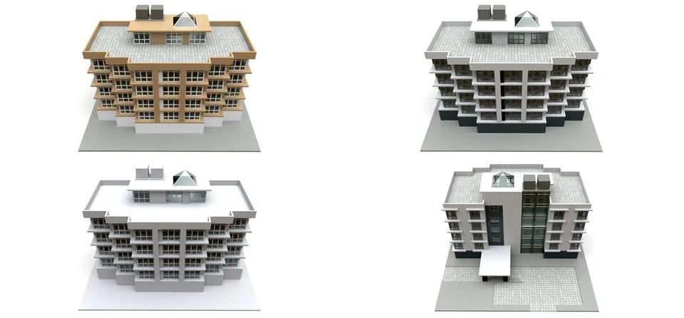 3d illustration. Small condominium with elevator and garage. 3d rendering. 스톡 일러스트
