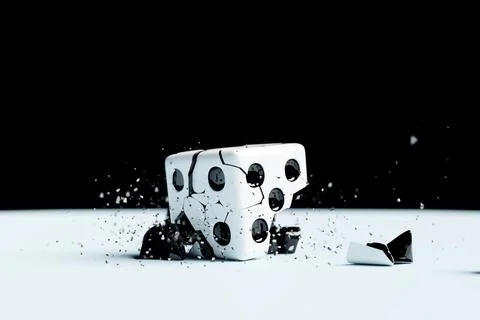 3D illustration of a small explosion of a game cube of fragments. The broken  스톡 일러스트